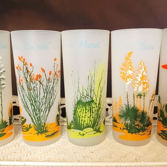 Vintage Blakely Oil Arizona Cactus Glasses – Set of 5 Frosted Highball Tumblers - Picture 9 of 10